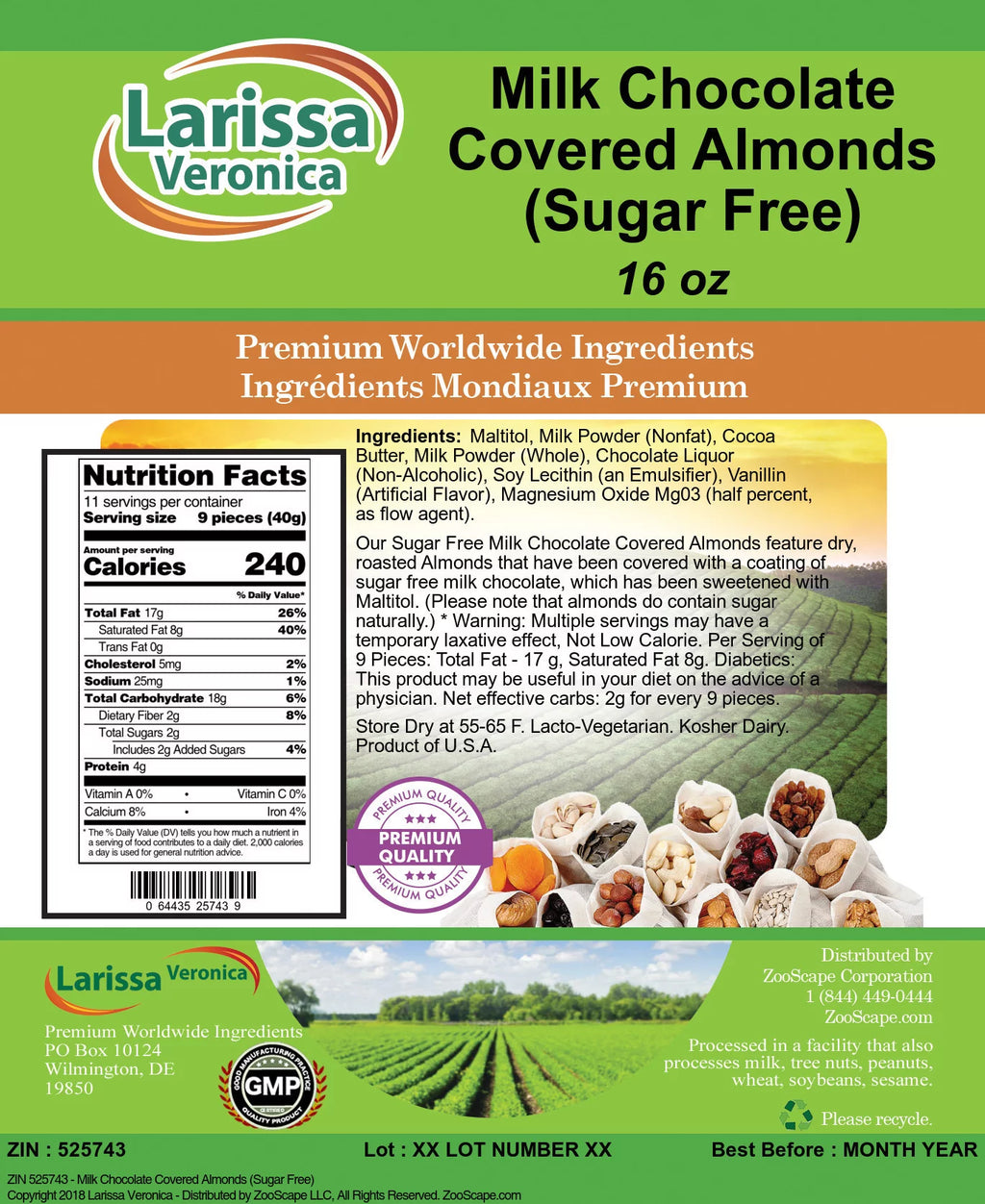 Milk Chocolate Covered Almonds Sugar Free 16 oz 2-Pack G303