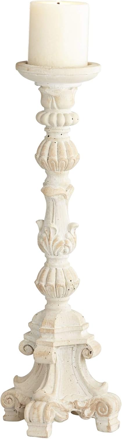 Whitewashed Carved Pillar Candle Holders Set of 3 W15344