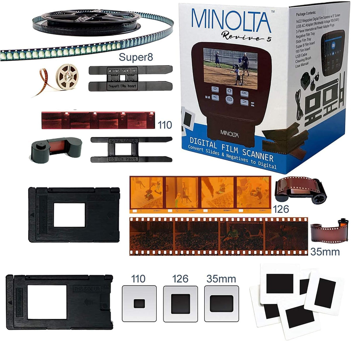 Film & Slide Scanner, 5 Screen, 22MP JPEG, 16GB SD Card M296267