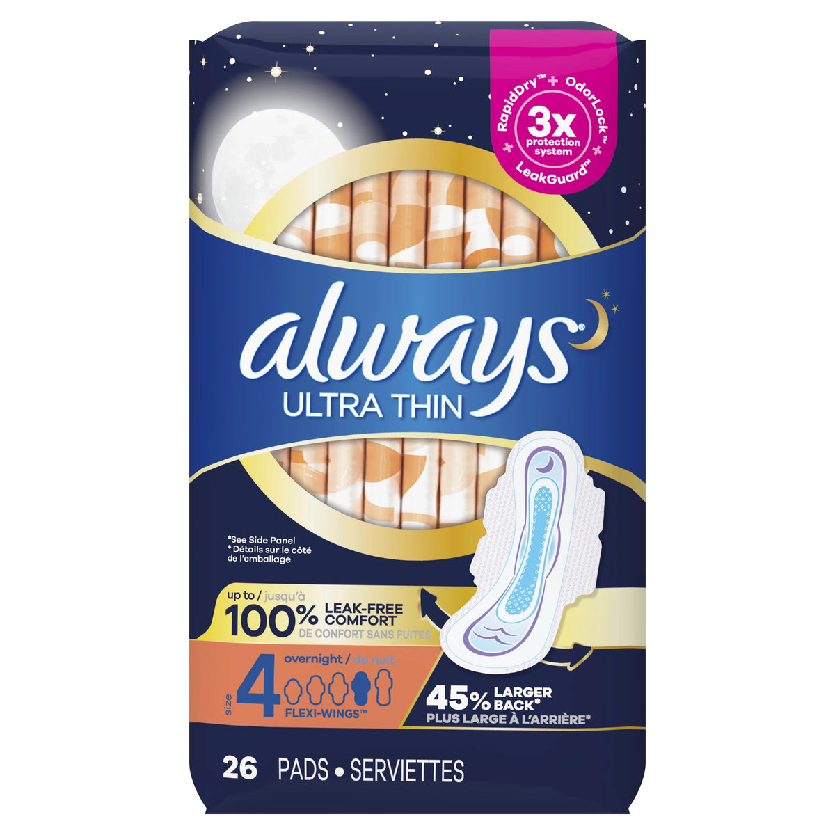Ultra Thin Overnight Pads with Wings, Size 4, 50 CT J4189