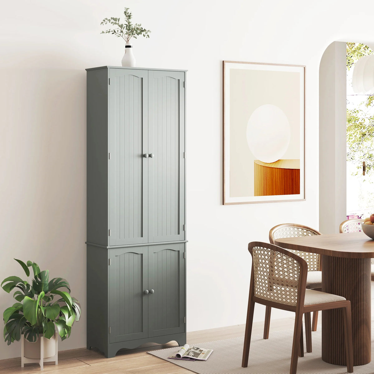 72" H Freestanding Tall Pantry Cabinet with 2 Large Cabinets and Adjustable Shelves F72085