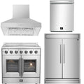 36 Electric French Door Range, Wall Mount Range Hood, Refrigerator and Dishwasher M63642