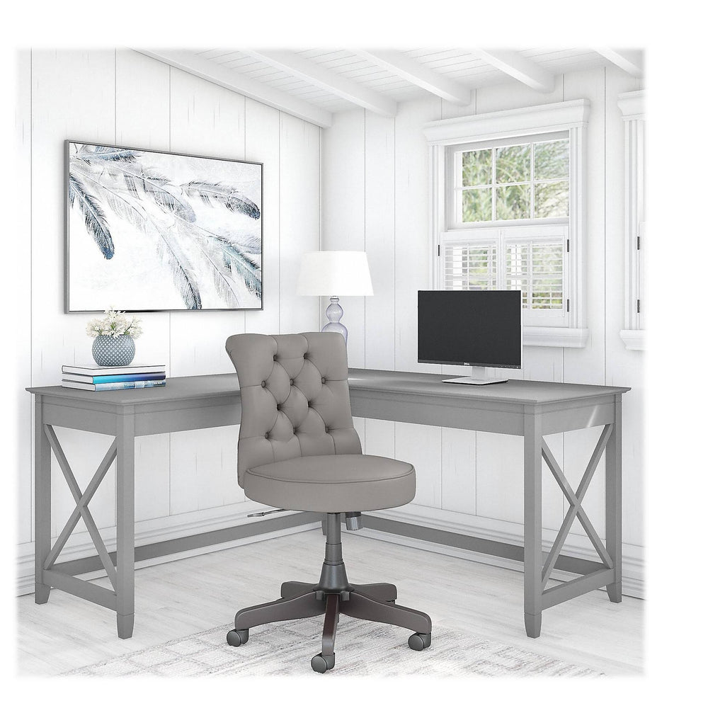 60W L Shaped Desk with Mid Back Tufted Office Chair, Gray T994652