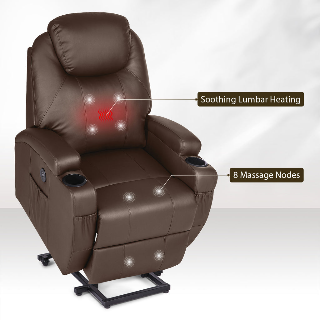 Brown Recliner Chair with Heated Massage Footrest Cup Holders USB Port V930