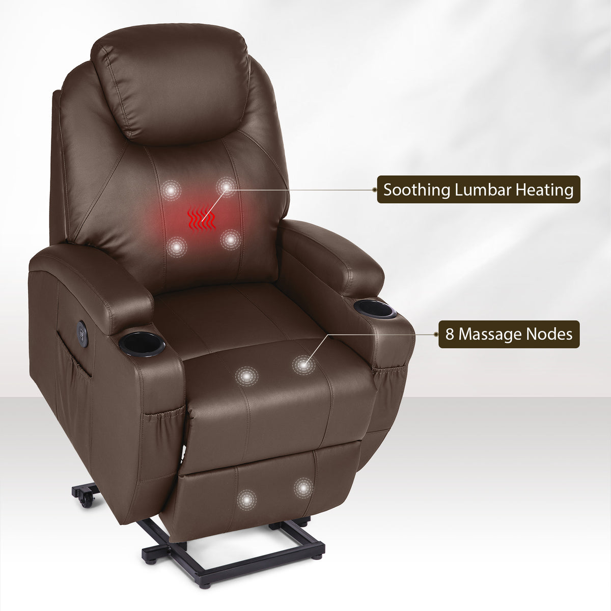 Brown Recliner Chair with Heated Massage Footrest Cup Holders USB Port V930