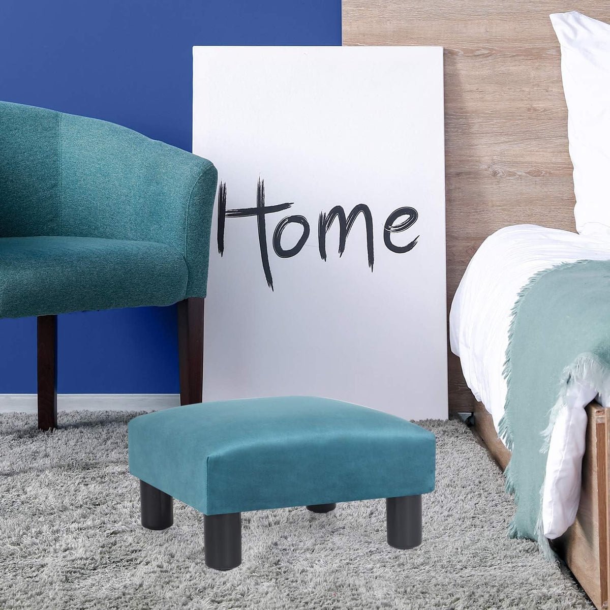 Blue Square Ottoman Footstool J7858
