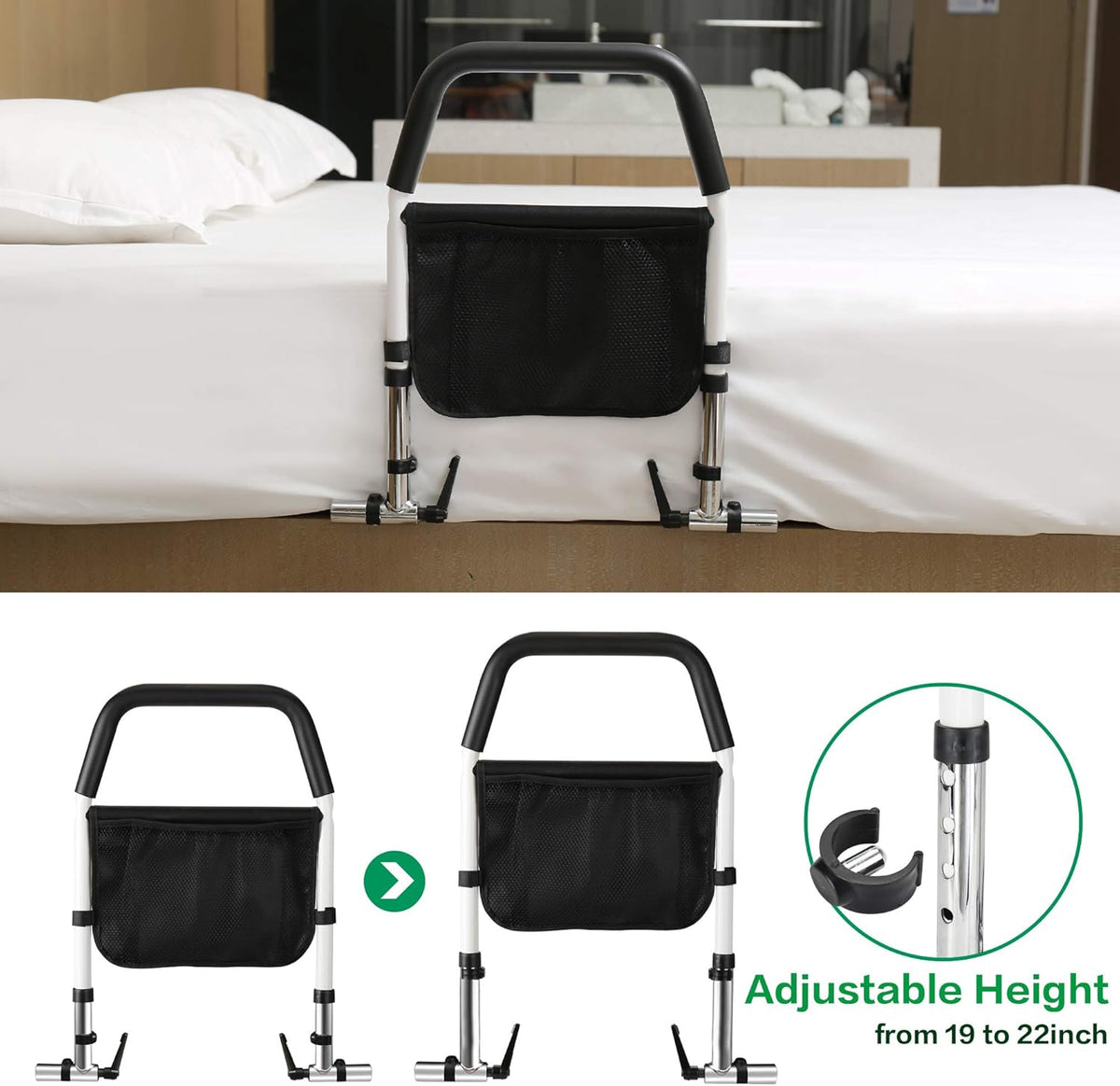 Bed Rails with Storage Pocket, Height Adjustable, Pack of 2 U523150