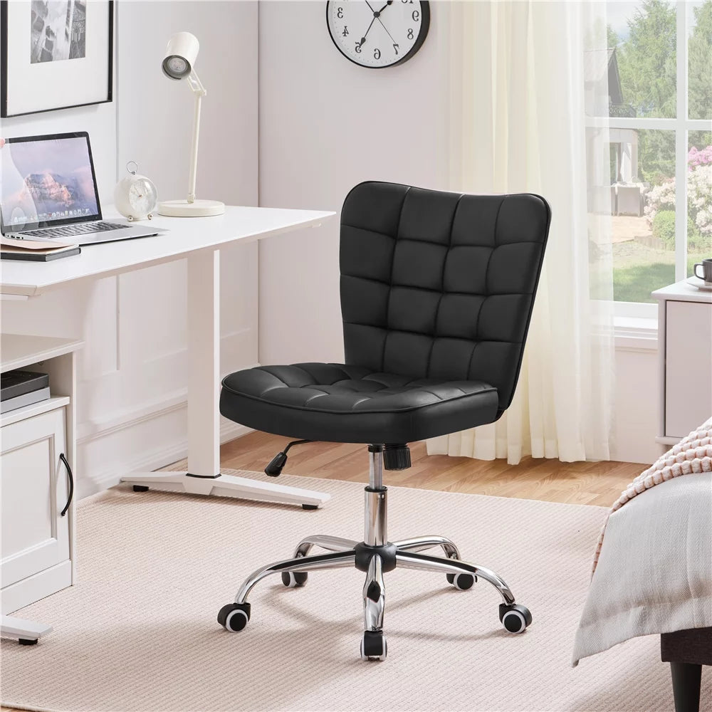 Black Tufted Faux Leather Desk Chair R93785
