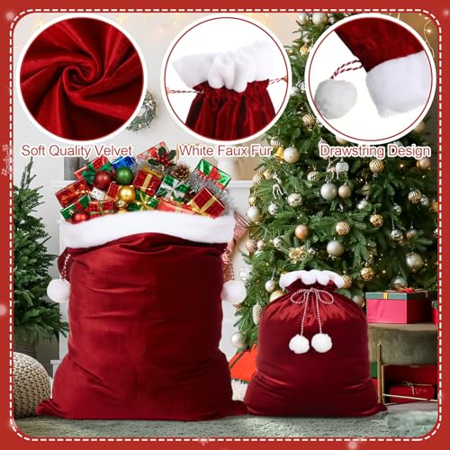 2 Pcs Velvet Christmas Santa Bags with Drawstring I163985