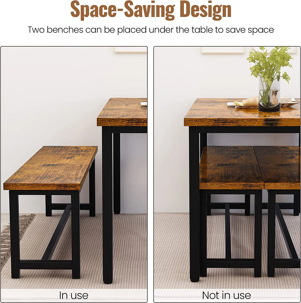 3-Piece Dining Table Set with 2 Bench Chairs Q8031