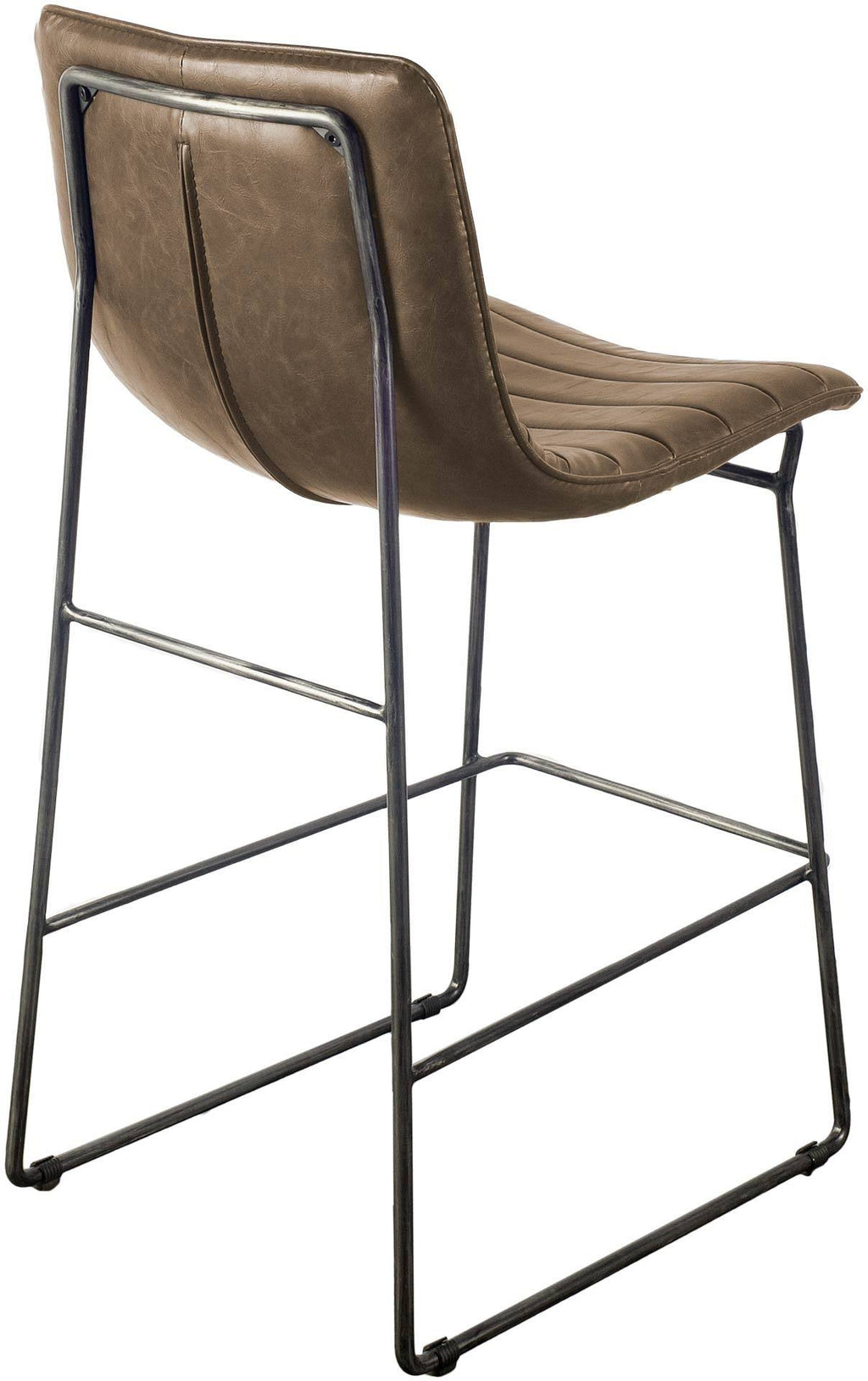 Brown Leather Seat Black Metal Frame Stool A14609