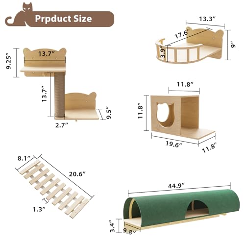 16 Pcs Wall Mounted Cat Shelves with Bed and Scratching Post D3638