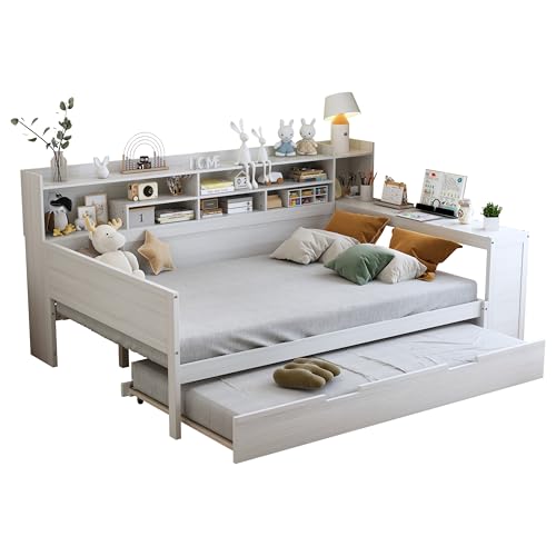 Twin Size Wood Daybed with Bookcase Storage and Desk R767