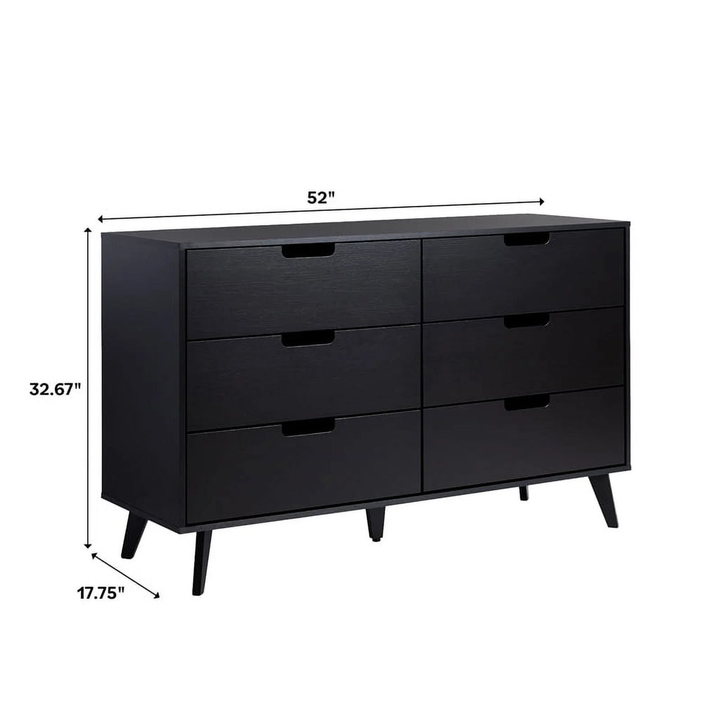 Black 6 Drawer Wood Dresser S24986