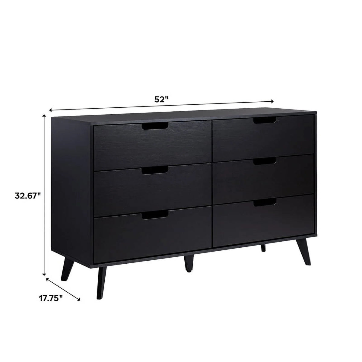 Black 6 Drawer Wood Dresser S24986