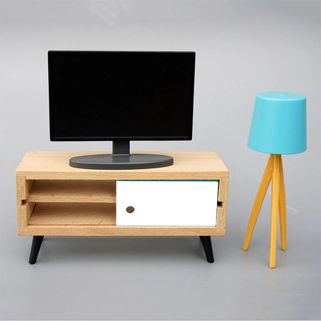 1:12 Scale Mini TV with Television Cabinet Dollhouse Furniture R446