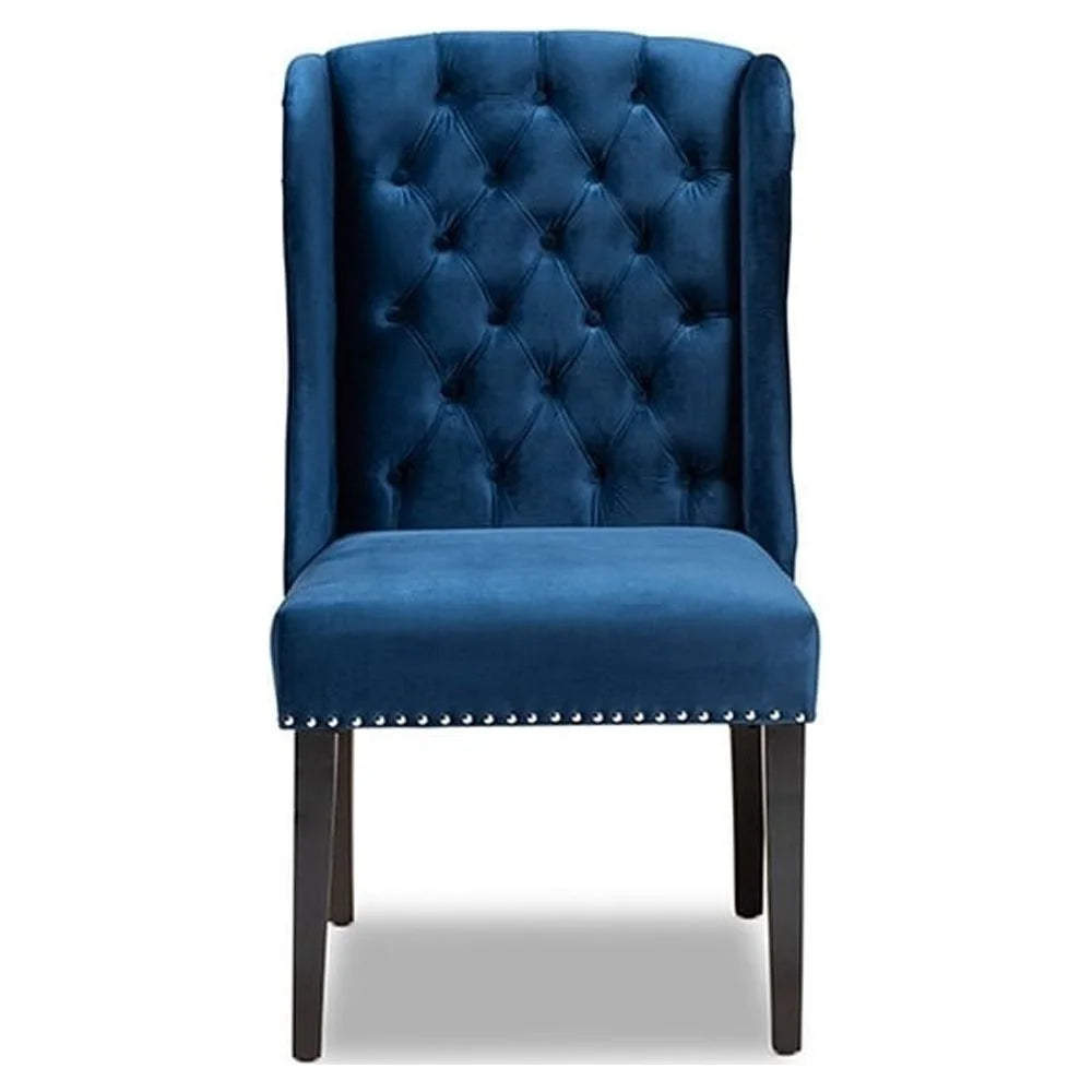 Navy Blue Velvet Upholstered Wood Wingback Dining Chair S581