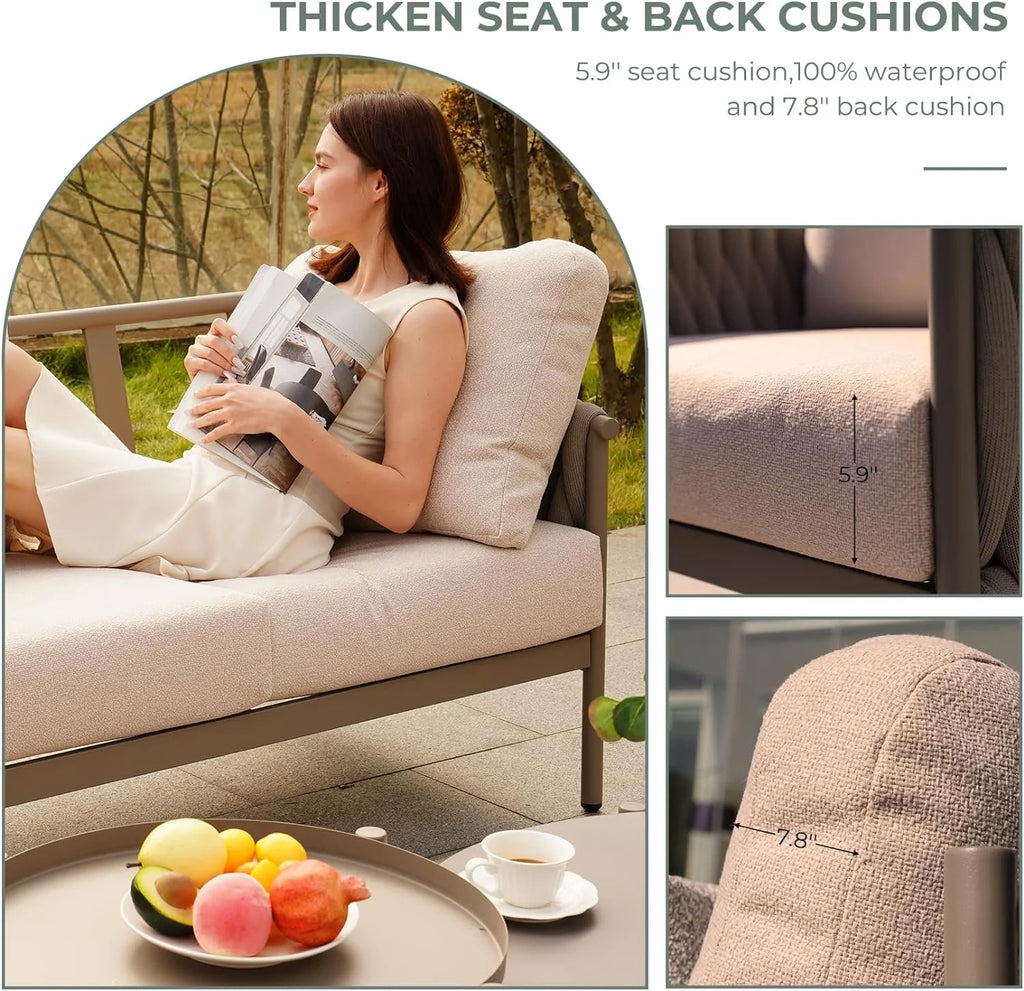 5-Piece Cotton Rope Outdoor Conversation Set with Cushions Q957055