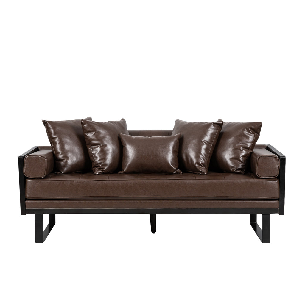 Oversized Faux Leather Loveseat with Accent Pillows G16039