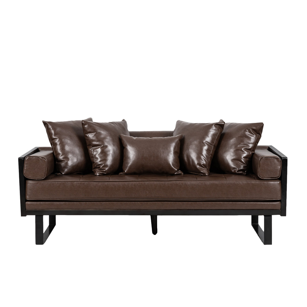 Oversized Faux Leather Loveseat with Accent Pillows G16039