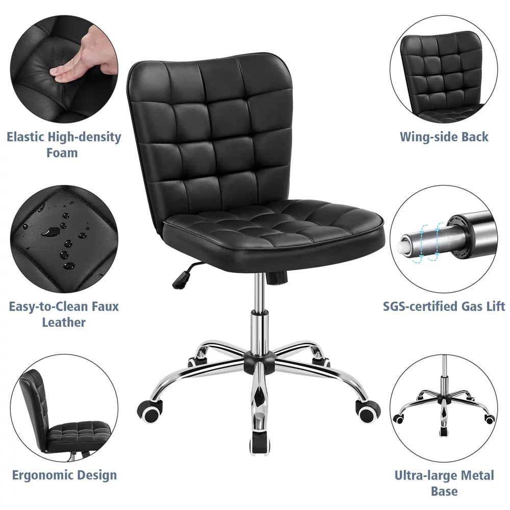 Black Tufted Faux Leather Desk Chair R93785