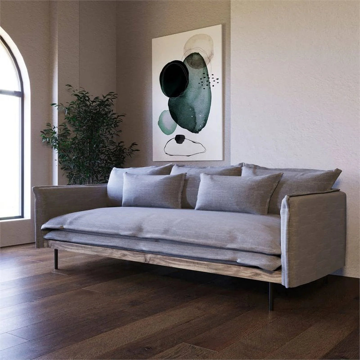 Gray Fabric & Wood Sofa Q180354
