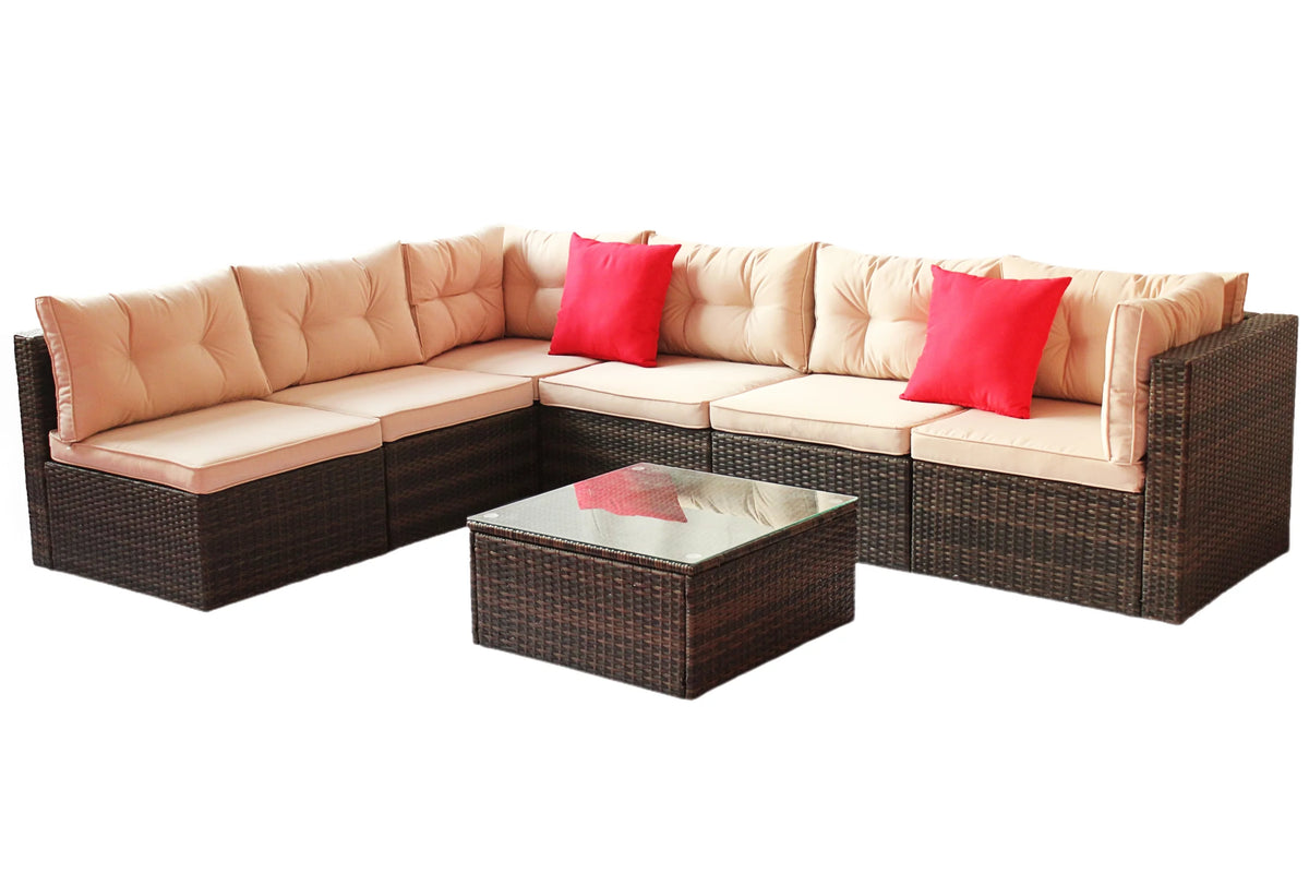 7 Pieces PE Rattan Patio Furniture Set G468362