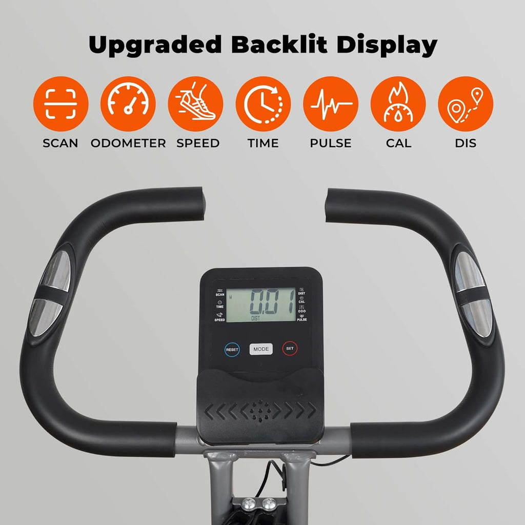 Folding Exercise Bike with Arm Resistance Bands & Pulse Sensor LCD Monitor M961371