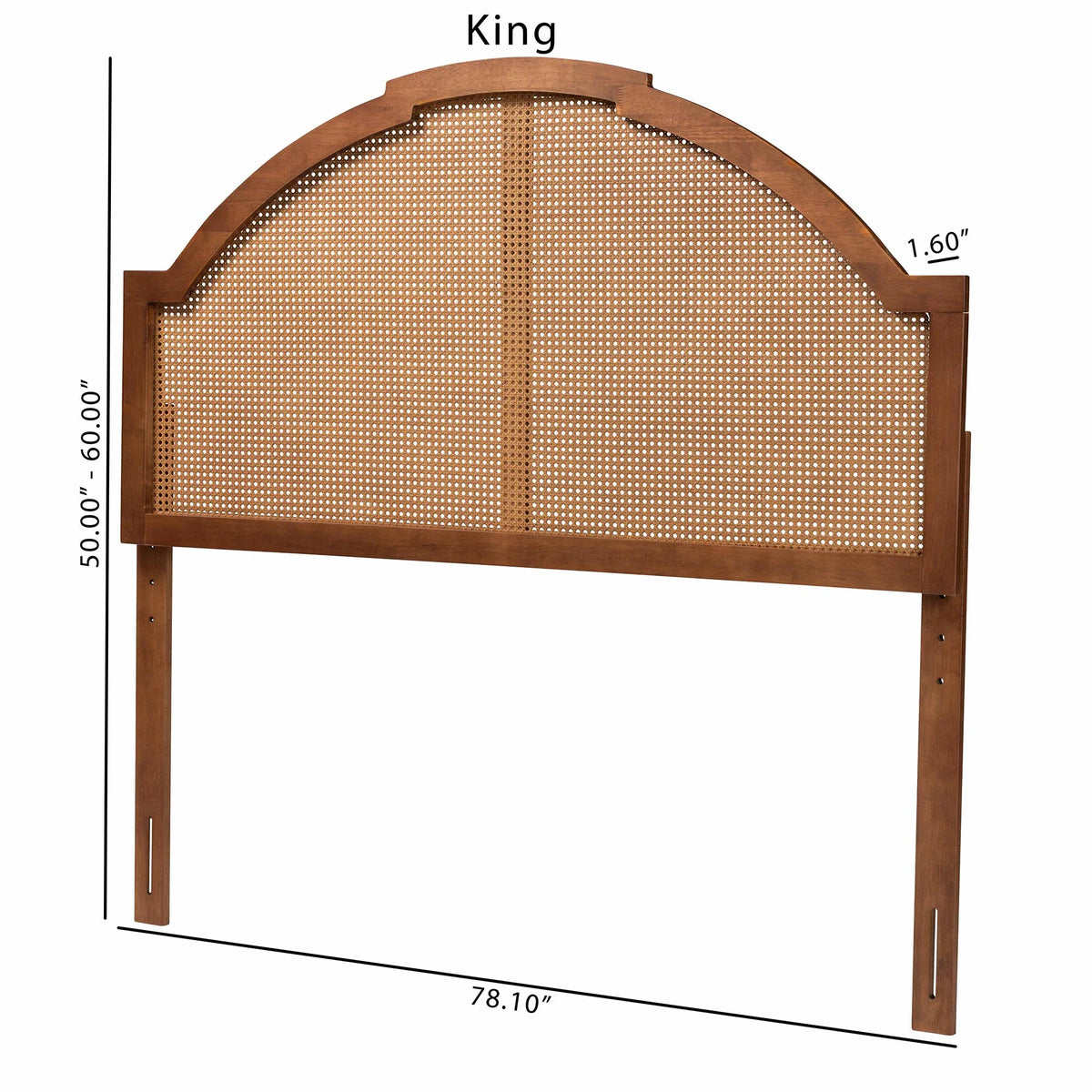 Ash Walnut Finished Wood King Size Headboard with Rattan D455