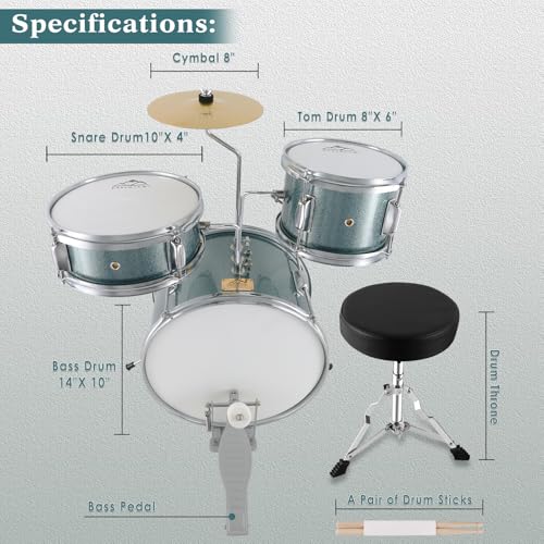 Kids 3 Piece Drum Set with Adjustable Throne, Cymbal, Pedal, Drumsticks U327729