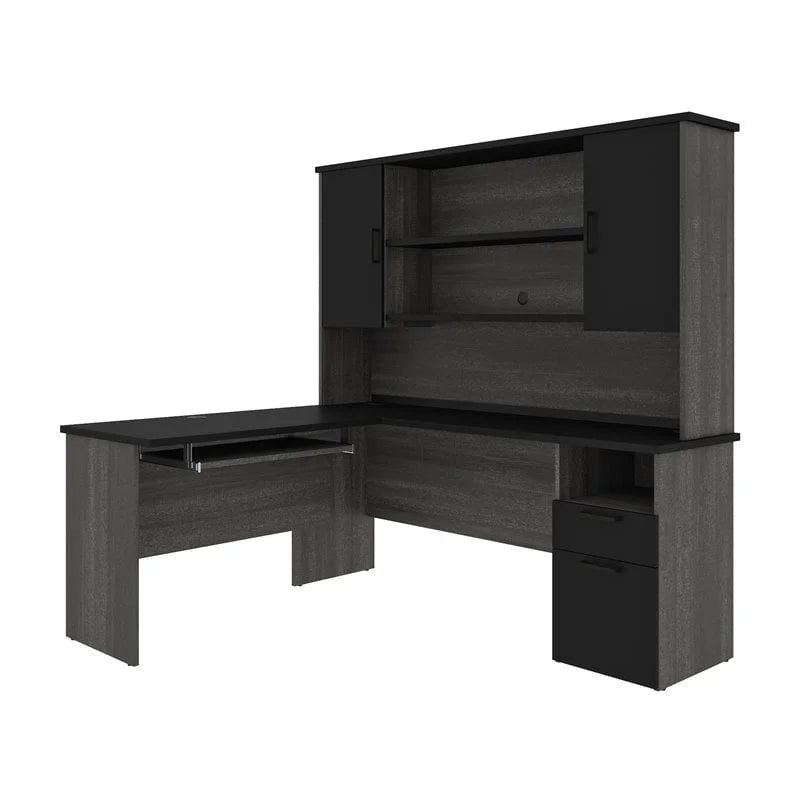 71W L-Shaped Desk with Hutch V605