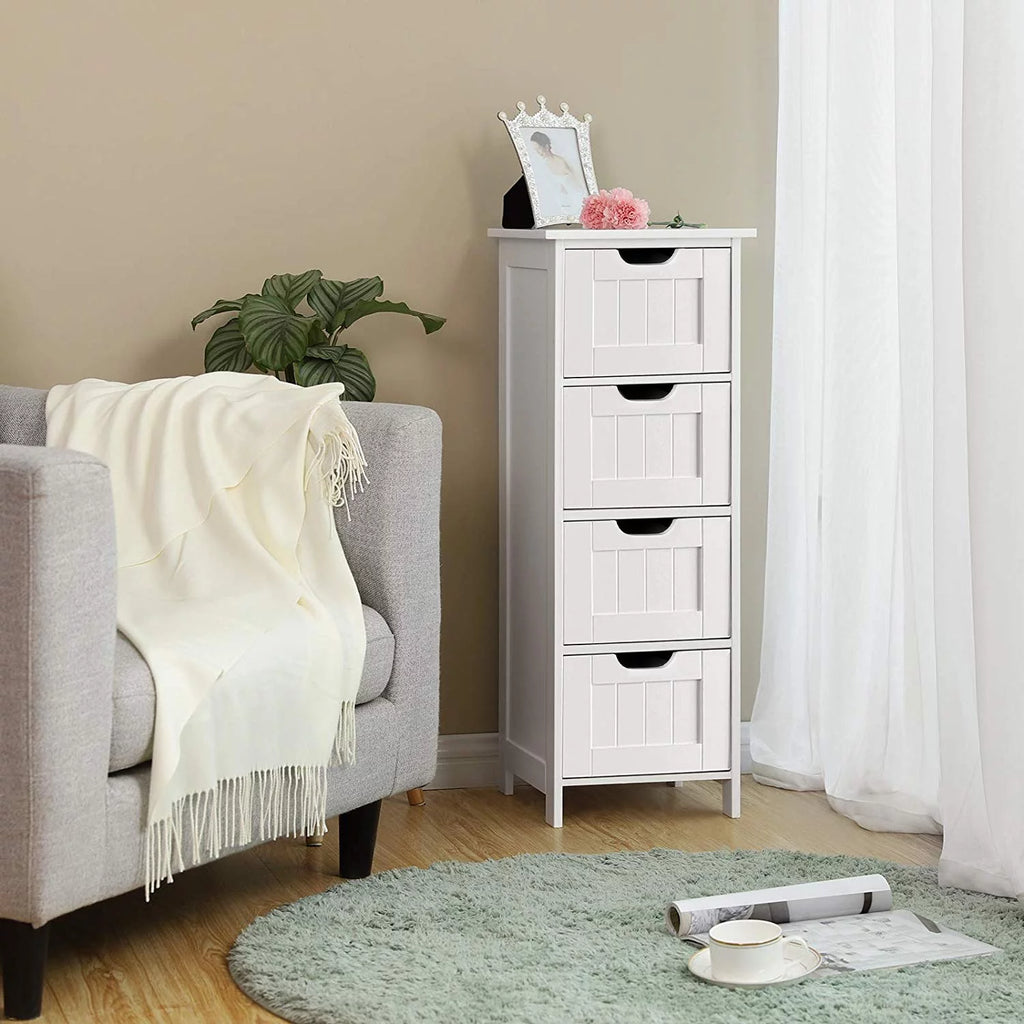 White 4 Drawer Wooden Floor Cabinet O79609