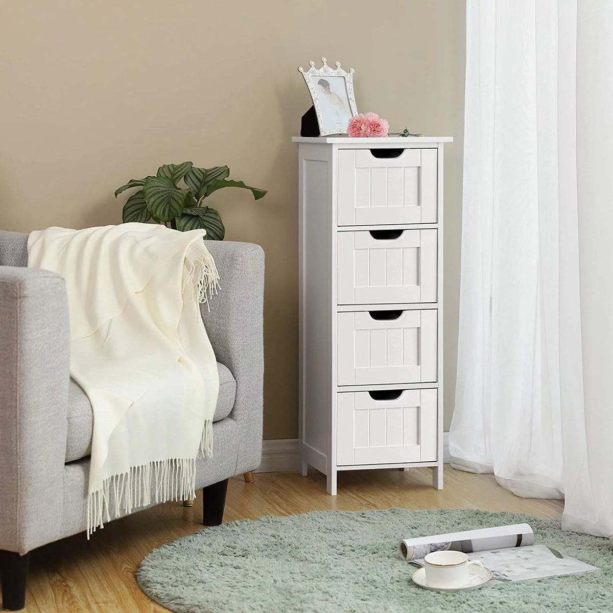 White 4 Drawer Wooden Floor Cabinet O79609