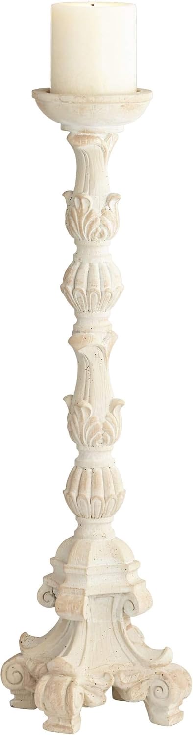 Whitewashed Carved Pillar Candle Holders Set of 3 W15344