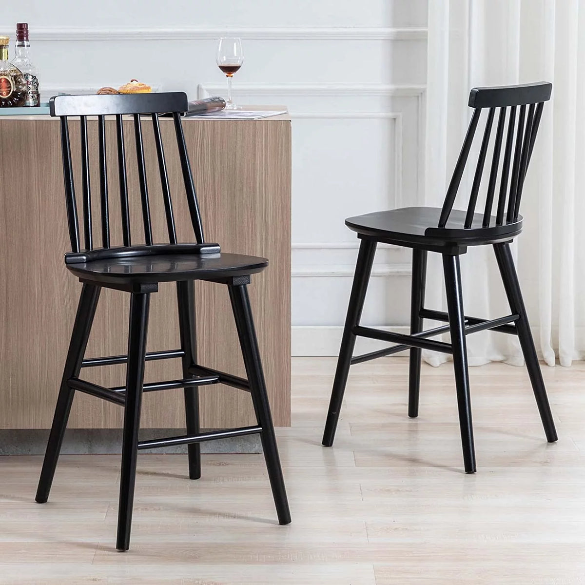 Black Wood Counter Stools Set of 2 A61034