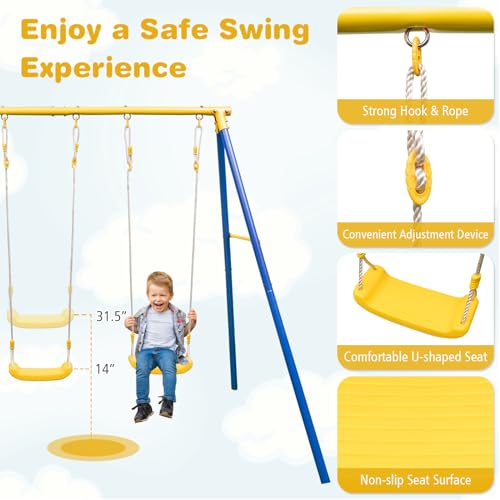 440 lbs Heavy Duty Metal Swing Set with Swing, Glider, Gym Rings V58084