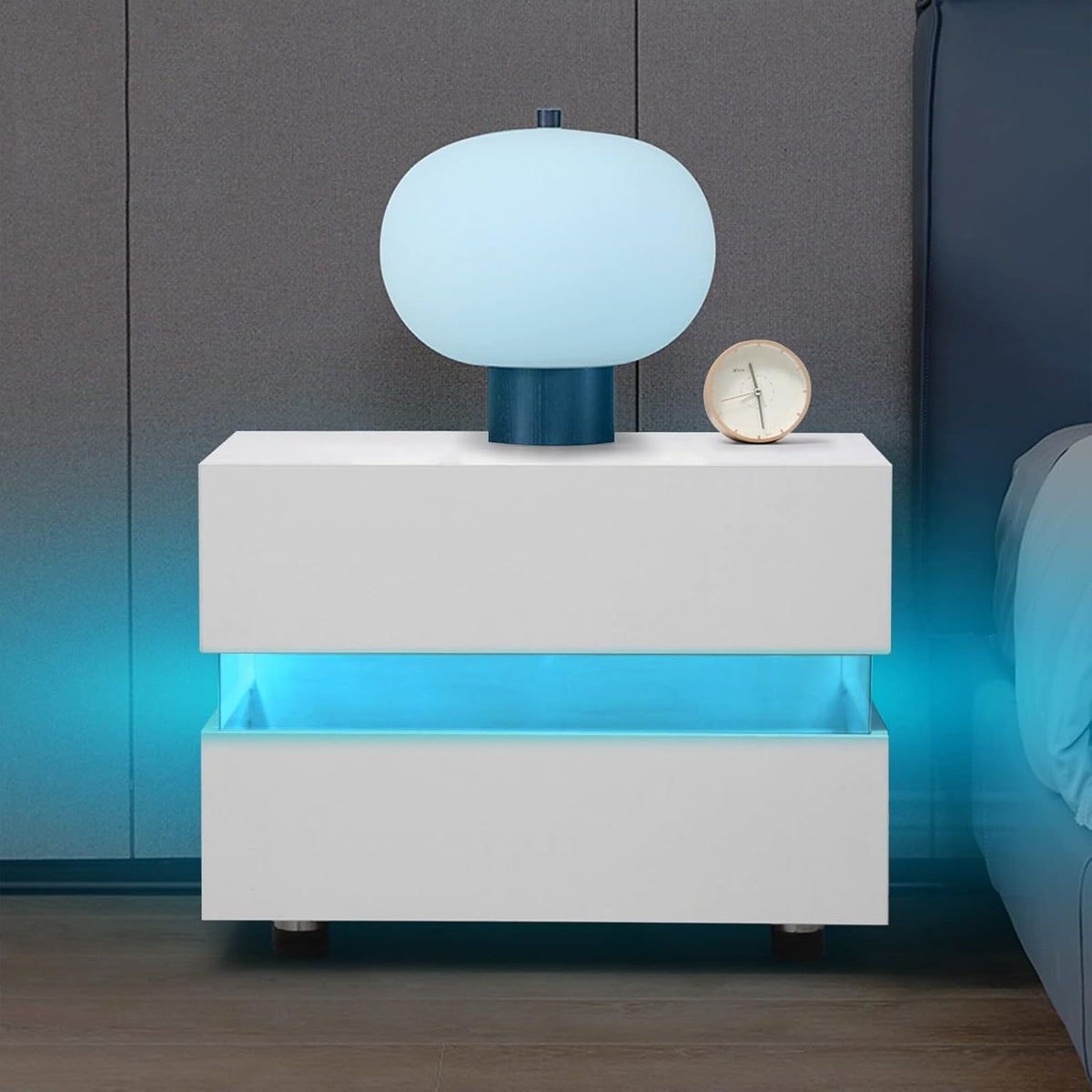 LED Nightstand 2 Drawers White Z90107