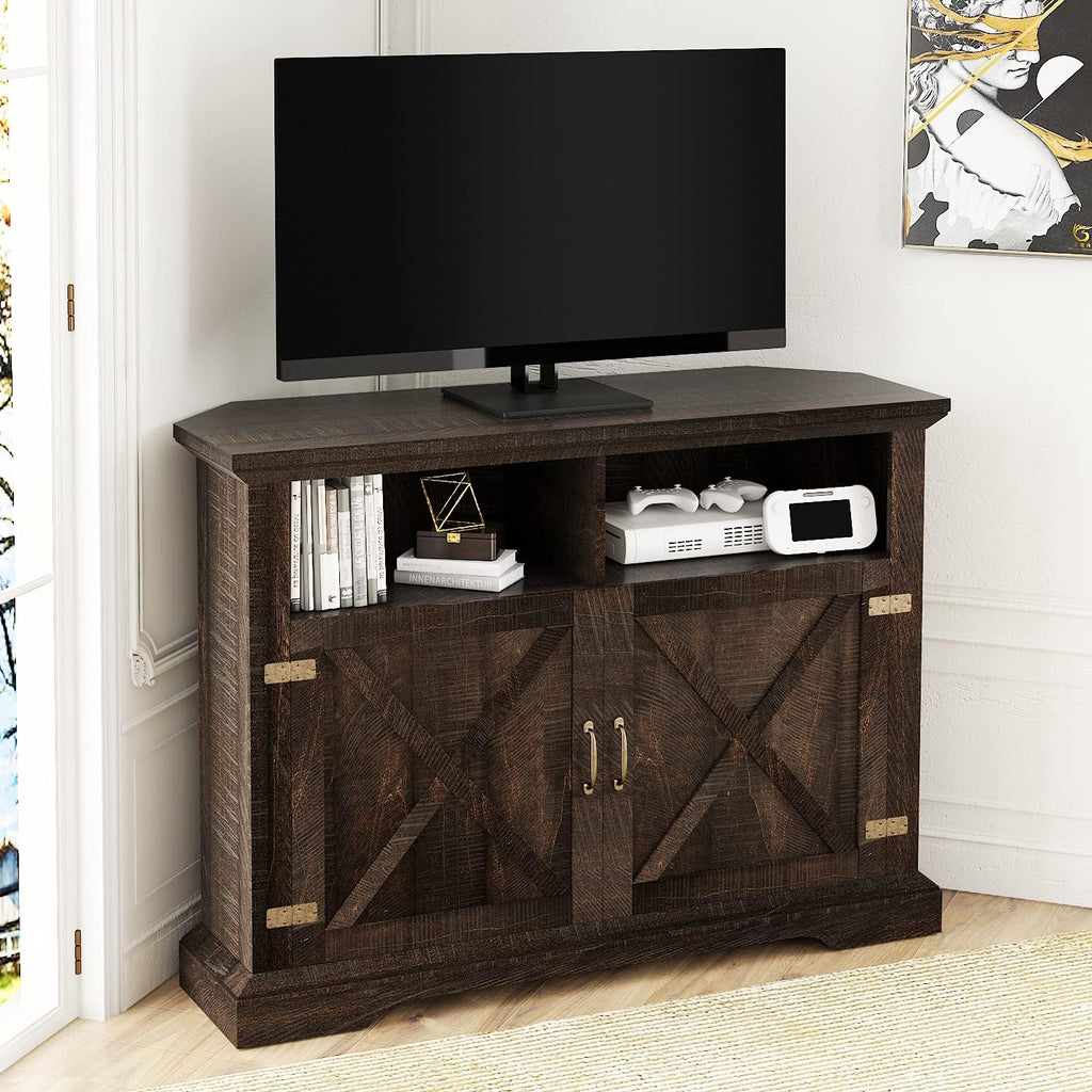 44'' Farmhouse Corner TV Stand with Double Doors & Adjustable Shelves J533819