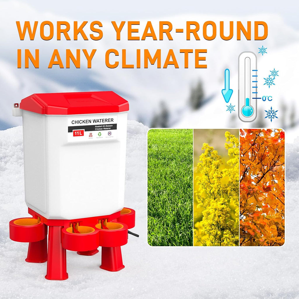 Heated 11L Plastic Poultry Chicken Waterer Y4833