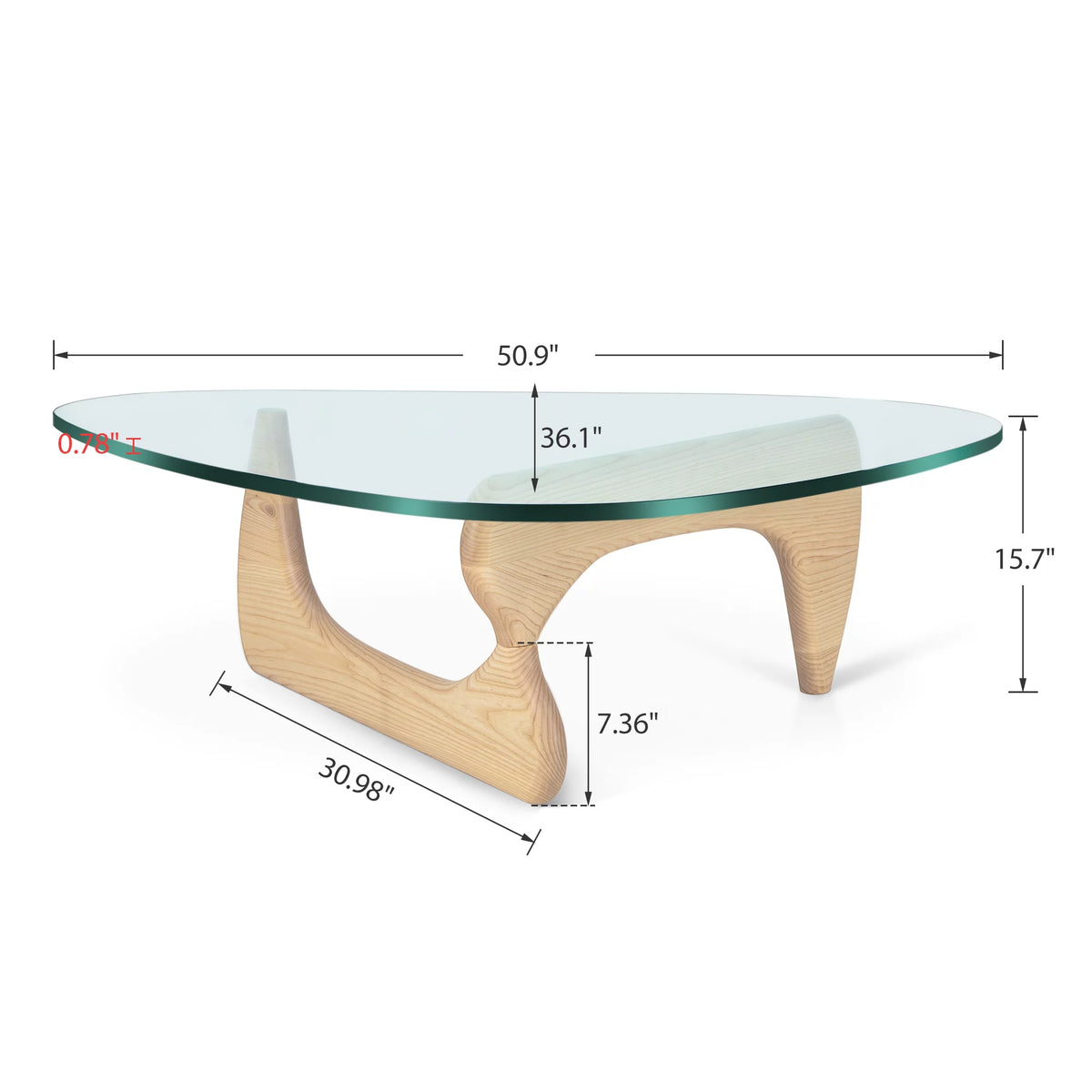 Triangle Tempered Glass Coffee Table Solid Wooden Base A9404