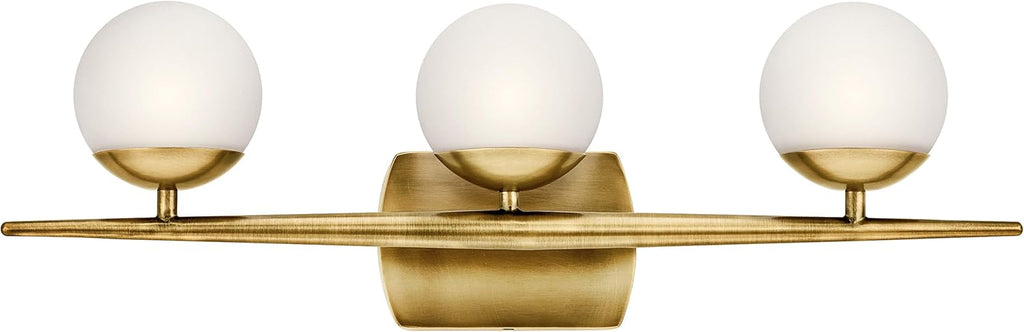 4 Light Halogen Vanity Light with Satin Etched Cased Opal Glass Natural Brass N75070