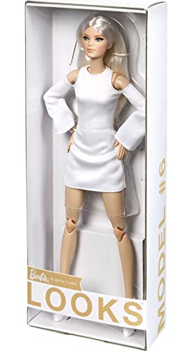 Barbie Looks Doll (Tall, Blonde) Fully Posable Fashion Doll Wearing White Dress & Platform Boots S86461