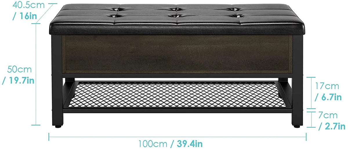 Industrial Storage Bench Flip Top Shoe Bench with Leather Padded Seat X19370
