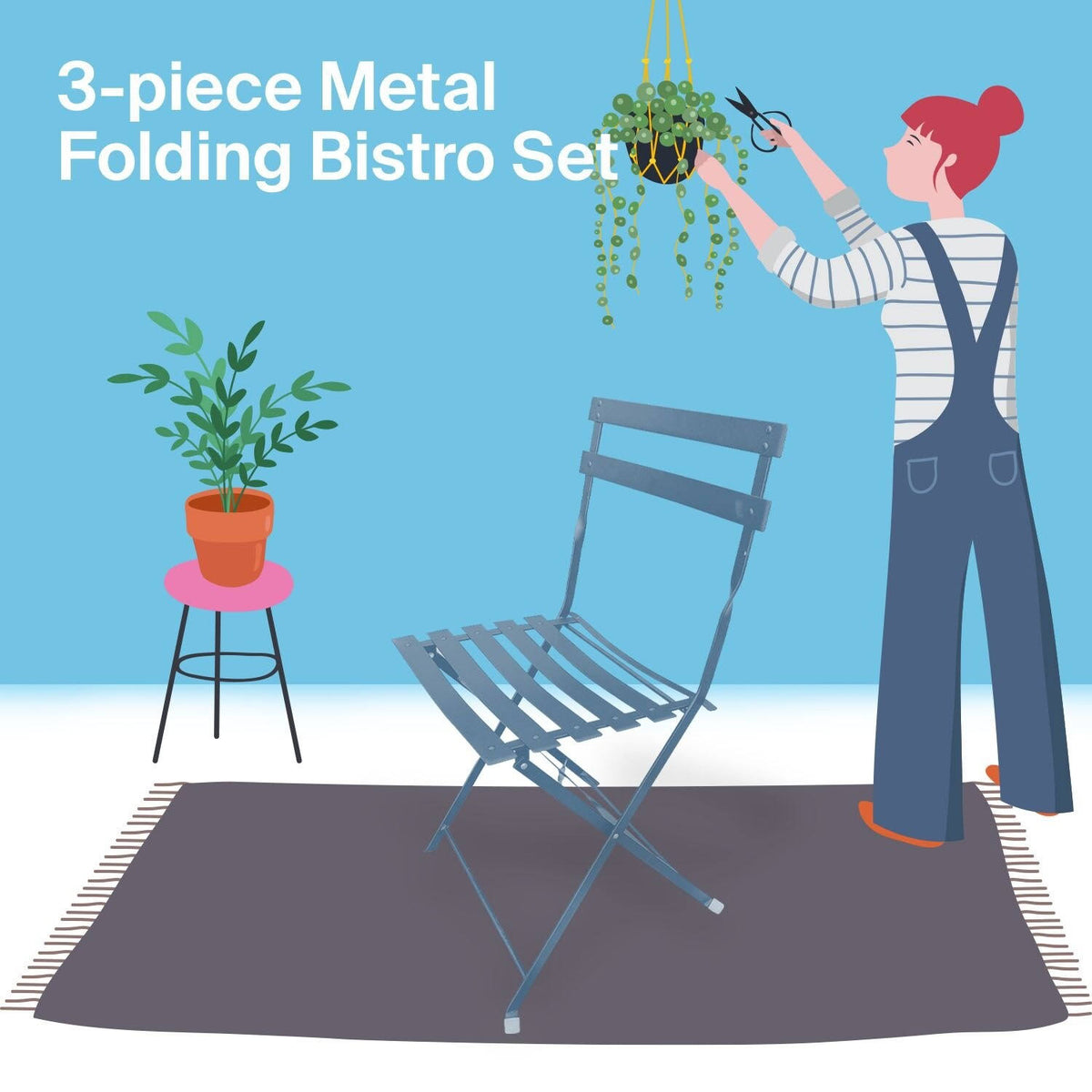 3 Piece Foldable Steel Bistro Set B398