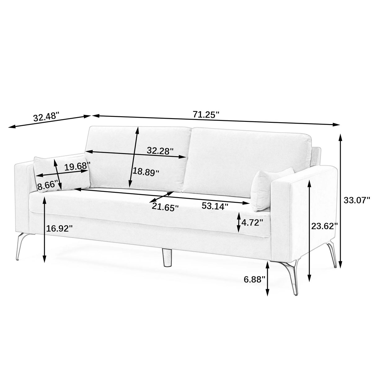 Beige Corduroy 3-Seater Sofa with Square Arms R850819