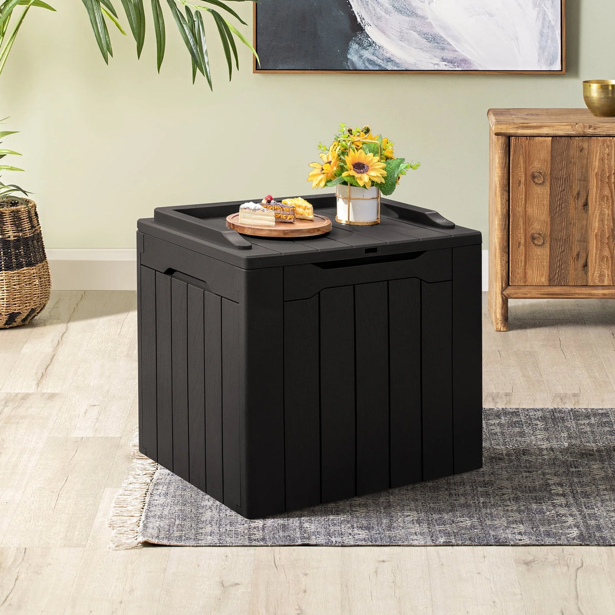 Black Resin Outdoor Deck Box with Seat R942258