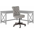 60W L Shaped Desk with Mid Back Tufted Office Chair, Gray T994652