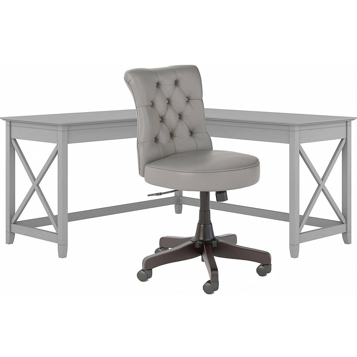 60W L Shaped Desk with Mid Back Tufted Office Chair, Gray T994652