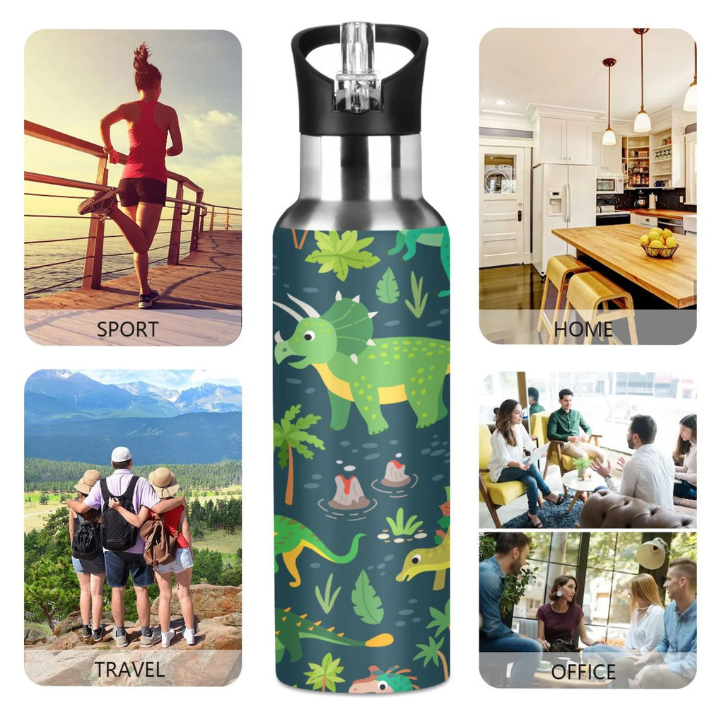 Stainless Steel Insulated Thermos Vacuum Flask Water Bottle with Straw Lid O8312
