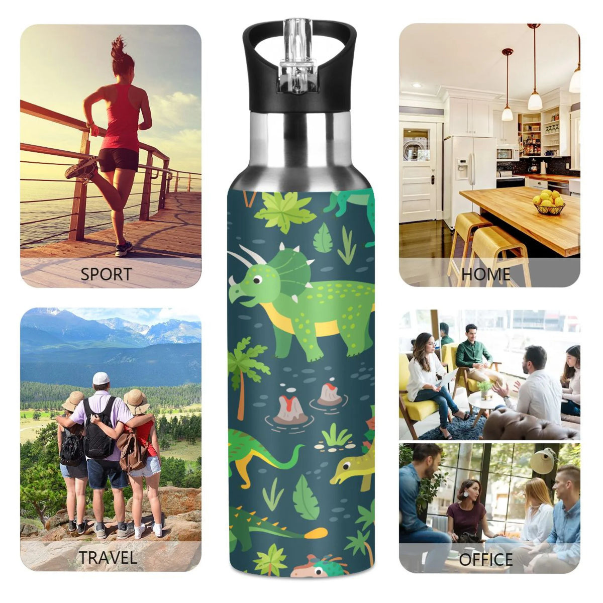 Stainless Steel Insulated Thermos Vacuum Flask Water Bottle with Straw Lid O8312